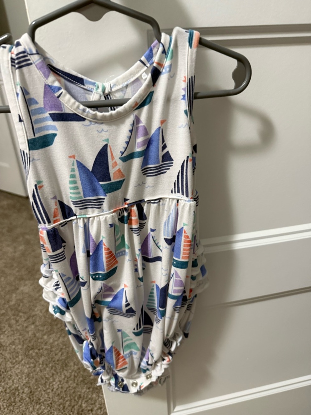 Little Sleepies White Sailboat Print Sleeveless One-Piece